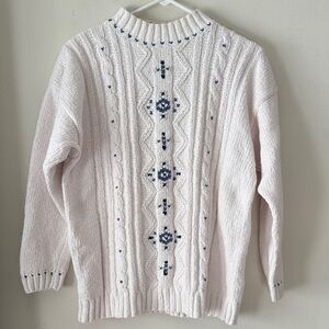 Liz Wear Cable Knit Sweater with Blue Accents Vintage